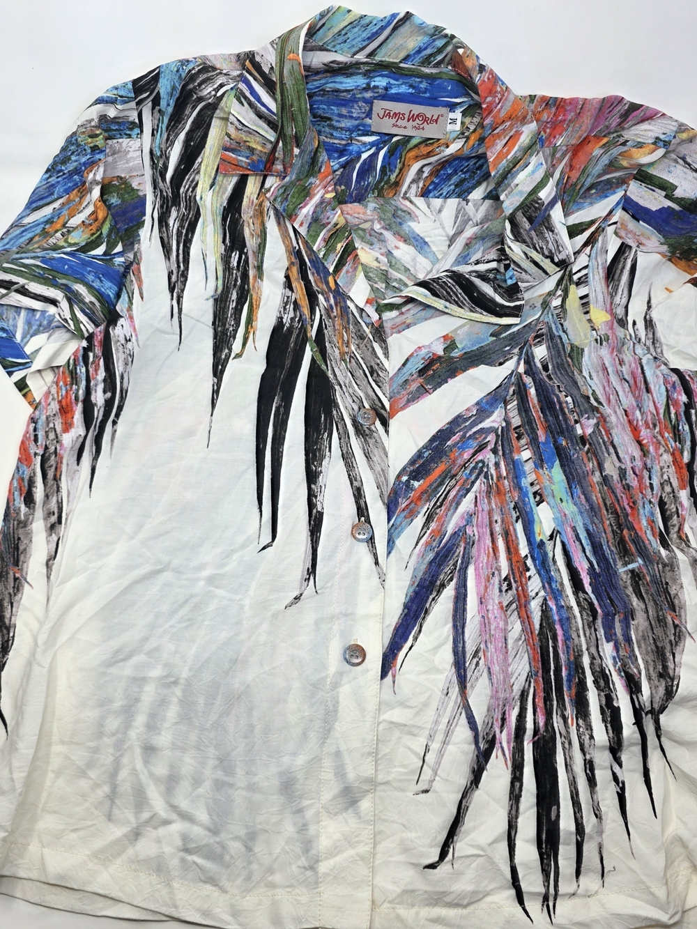 Jams World White Button-Front Shirt with Multicolor Palm Brushstrokes